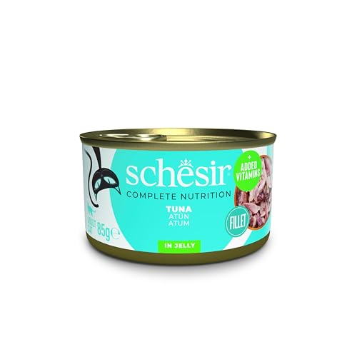 Schesir Thunfisch in Gelee, Nassfutter für Katzen, in Dosen, 100% natürlich, mit zusätzlichen Vitaminen, 12 x 85 g von Schesir