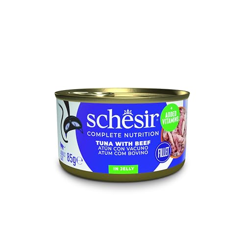 Schesir Thunfisch mit Rindfleisch in Gelee, Nassfutter für Katzen, in Dosen, 100% natürlich, mit zusätzlichen Vitaminen, 12 x 85 g Schesir Thunfisch mit Rindfleisch in Gelee, Nassfutter für Katzen, in Dosen, 100% natürlich, mit zusätzlichen Vitaminen, 12 x 85 g von Schesir