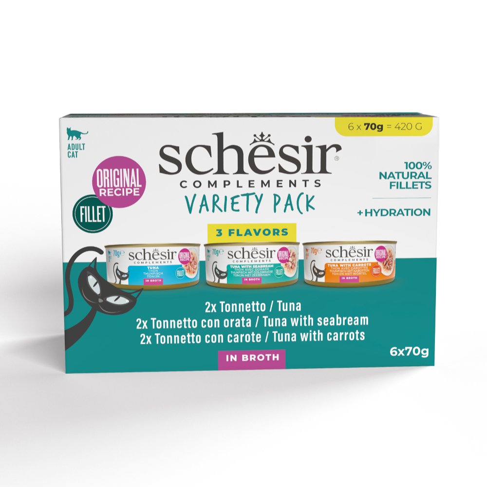 Sparpaket Schesir Complements in Brühe 24 x 70 g - Mix (3 Sorten) von Schesir