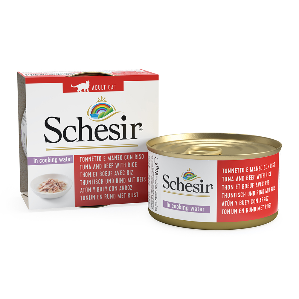 Sparpaket Schesir Natural mit Reis 24 x 85 g - Thunfisch & Rinderfilet mit Reis von Schesir