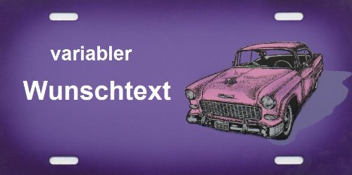 Namensschild US-Car Pink Cadillac selbst gestalten Geschenkidee Individuelles Nummernschild, Aluminium-Schild Autoschild mit Namen & Spruch selbst personalisieren Aluschild Kfz-Kennzeichen-Schilder von Schilderfeuerwehr