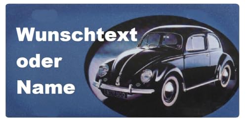 Nummernschild Namensschild VW Käfer Herbie selbst gestalten und bedrucken lassen ✓ Ideale Geschenkidee | Individuel | Autoschild mit Namen & Spruch beschriften | Aluschild, Wunschtext Beetle von Schilderfeuerwehr