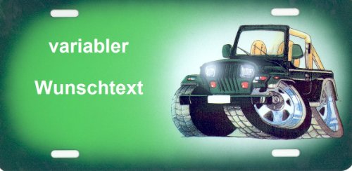Schilderfeuerwehr Nummernschild und Namensschild Jeep Comic selbst Personalisieren und gestalten Ideale Geschenkidee Individuelles Aluminium-Schild Autoschild Aluschild Kfz-Kennzeichen Geländeauto von Schilderfeuerwehr