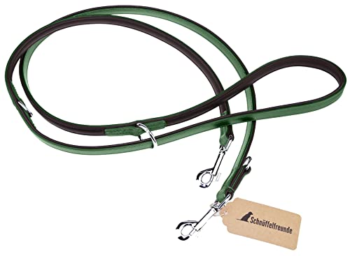 Schnüffelfreunde Hundeleine aus Leder - Trainingsleine - Lederleine für den Hund - Leine 3-Fach verstellbar, für alle Hunde (230cm, Grün) von Schnüffelfreunde