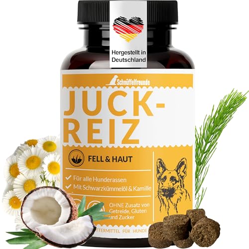 Schnüffelfreunde Juckreiz Drops für Hunde I bei trockener Haut & Schuppen I unterstützt Fell & Haut beim Hund von innen I mit Schwarzkümmelöl, Kokosöl, Kamille (150g - ca. 180 Stück) von Schnüffelfreunde