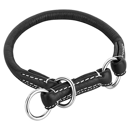 Schnüffelfreunde Retriever Halsband für Hunde mit Zugstopp aus Leder I Erziehungshalsband I Dressurhalsband I Lederhalsband Hund (L - bis 37cm, Schwarz) von Schnüffelfreunde