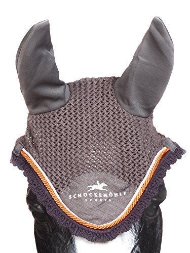 Schockemöhle Sports Fliegenmütze Dynamite Flyveil, Größe Warmblut grey melange/orange, mit Logo von Schockemöhle
