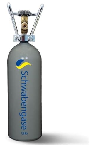 Schwabengase Co2 Flasche 2kg - Vorrats Kohlensäure Zylinder - Eigentumsflasche mit Rohrtragegriff, Neu befüllt, Kohlensäureflasche für Aquarien und Zapfanlagen, TÜV bis 2033 von MONRIKON