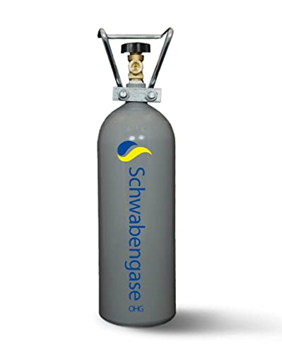 Schwabengase Co2 Flasche 2kg - Vorrats Kohlensäure Zylinder - Eigentumsflasche mit verzinktem Rohrtragegriff, Neu befüllt, Kohlensäureflasche für Aquarien & Zapfanlagen, TÜV bis 2033* (2 kg) von Schwabengase