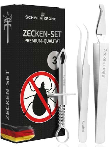 Schwertkrone Zeckenzange Premium Rostfrei Edelstahl | Zeckenzangen | Zeckenset für Hunde | Pinzette Zeckenpinzette von Schwertkrone
