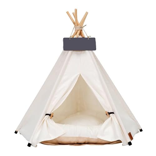 Pet Tipi Hundezelt Haustierzelt Das Zelt Dog Teepee Katze Tent Tragbar Abnehmbar mit Kissen (M:50X50X60CM,Weiß) von Scnbom