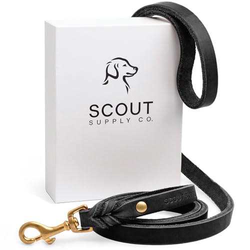 Scout Supply Klassische Leder-Hundeleine, robustes, dickes Vollnarbenleder, wasserdicht und rostfrei, Messingbeschläge, Schwarz, L: 1,4 m x 7,6 cm Scout Supply Klassische Leder-Hundeleine, robustes, dickes Vollnarbenleder, wasserdicht und rostfrei, Messingbeschläge, Schwarz, L: 1,4 m x 7,6 cm von Scout Supply Co.