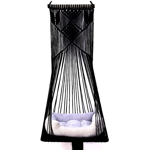 Doralus Katzenbett/Katzenhängematte aus Makramee, Katzenschaukel, hängendes Katzenhaus, Katzenspielzeug, Baumwollseil mit Quaste, Wandteppich, Hängematte und Kissen, Schwarz Doralus Katzenbett/Katzenhängematte aus Makramee, Katzenschaukel, hängendes Katzenhaus, Katzenspielzeug, Baumwollseil mit Quaste, Wandteppich, Hängematte und Kissen, Schwarz von Sdjazl