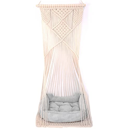Sdjazl Doralus Katzenbett/Katzenhängematte aus Makramee, Katzenschaukel, hängendes Katzenhaus, Katzenspielzeug, Baumwollseil mit Quaste, Wandteppich, Hängematte und Kissen, Beige Sdjazl Doralus Katzenbett/Katzenhängematte aus Makramee, Katzenschaukel, hängendes Katzenhaus, Katzenspielzeug, Baumwollseil mit Quaste, Wandteppich, Hängematte und Kissen, Beige von Sdjazl