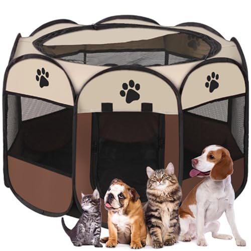 Faltbarer Laufstall für Haustiere, tragbar, weiches Pop-Up-Design für Hunde, Katzen und Kätzchen, atmungsaktiver Netzstoffkäfig, leicht, für den Innen- und Außenbereich von Sea Team
