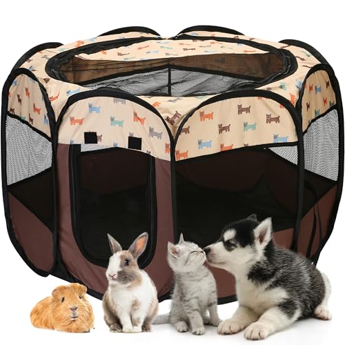 Sea Team Faltbarer Haustier-Spielplatz - Tragbares, weiches Pop-Up-Design für Hunde, Katzen und Kätzchen - Atmungsaktives Mesh-Gewebe-Käfig - Leicht und für den Innen- und Außenbereich geeignet von Sea Team