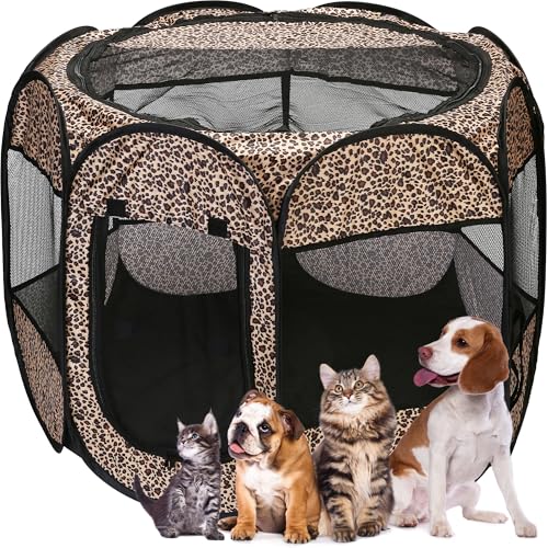 Sea Team Faltbarer Haustier-Spielplatz - Tragbares, weiches Pop-Up-Design für Hunde, Katzen und Kätzchen - Atmungsaktives Mesh-Gewebe-Käfig - Leicht und für den Innen- und Außenbereich geeignet von Sea Team