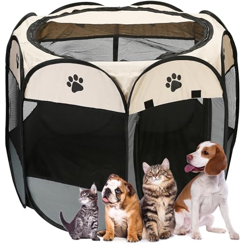 Sea Team Faltbarer Haustier-Spielplatz - Tragbares, weiches Pop-Up-Design für Hunde, Katzen und Kätzchen - Atmungsaktives Mesh-Gewebe-Käfig - Leicht und für den Innen- und Außenbereich geeignet von Sea Team