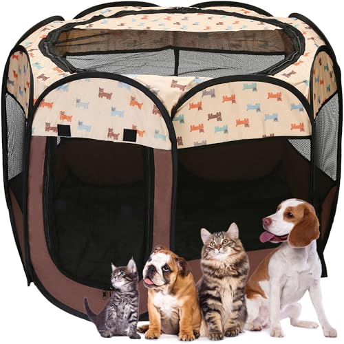 Sea Team Faltbarer Haustier-Spielplatz - Tragbares, weiches Pop-Up-Design für Hunde, Katzen und Kätzchen - Atmungsaktives Mesh-Gewebe-Käfig - Leicht und für den Innen- und Außenbereich geeignet von Sea Team