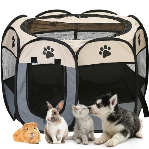 Sea Team Faltbarer Haustier-Spielplatz - Tragbares, weiches Pop-Up-Design für Hunde, Katzen und Kätzchen - Atmungsaktives Mesh-Gewebe-Käfig - Leicht und für den Innen- und Außenbereich geeignet von Sea Team