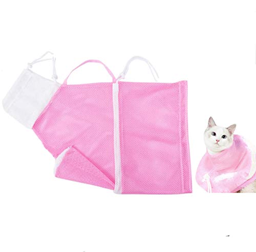 SeaNpem Katzen-Duschnetz-Tasche, verstellbar, atmungsaktiv, Polyester, Anti-Kratz-Biss-Fesseln-Tasche, Katzen-Pflege, Badetasche, für Katzenbad, Nageltrimmen, Ohrenreinigung, Injektion, Medizin Einnahme (Pink) von SeaNpem