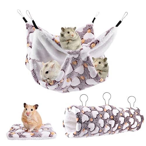 Seahelms 3-teiliges kleines Haustierkäfig-Hängematten-Set zum Aufhängen, Etagenbett, Kuschelbett, Zubehör mit Matte, Hängematte, Käfig, Zubehör-Set für Hamster, Meerschweinchen, Chincilla (braun) von Seahelms