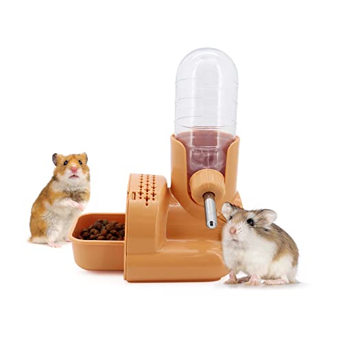 Seahelms Hamster Trinkflasche mit Ständer, 120 ml Kleintiertränke Kaninchen Trinkflasche, Automatischer Futterspender für Kleintiere, Hamster, Meerschweinchen, Kaninchen(orange) von Seahelms