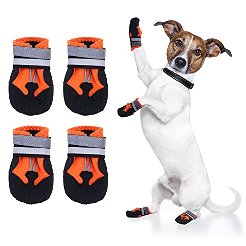 Seahelms Hundestiefel Pfotenschutz – Wasserdichte Hundeschuhe – Strapazierfähige Outdoor-Hundestiefel mit reflektierenden Streifen für mittlere und große Hunde (orange, L) von Seahelms