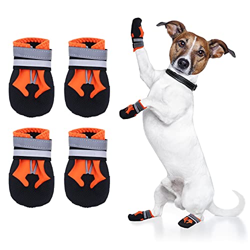 Seahelms Hundestiefel Pfotenschutz – wasserdichte Hundeschuhe – Strapazierfähige Outdoor-Hundestiefel mit reflektierenden Streifen für mittlere und große Hunde (orange, M) von Seahelms