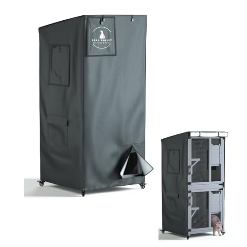 Katzenhausabdeckung für den Außenbereich, großes Catio-Katzengehege, Staubschutz, 600D strapazierfähige Regenplane mit sichtbarem Fenster, 100 % wasserdicht, 81,3 cm L x 81,3 cm B x 182,9 cm H, Grau von Seal Bailey