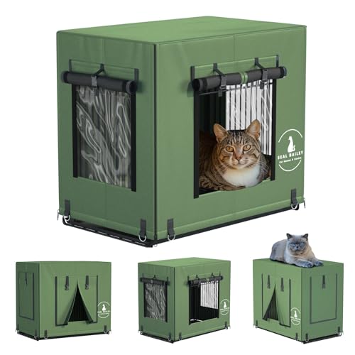 Katzenhaus für den Außenbereich, Feral Cattery Katzenabdeckung, Katzengehege, 900D, robuste Regenplane mit sichtbarem Fenster, 100 % wasserdicht, 52,8 x 35,6 x 40,6 cm, inklusive Katzentrage und von Seal Bailey