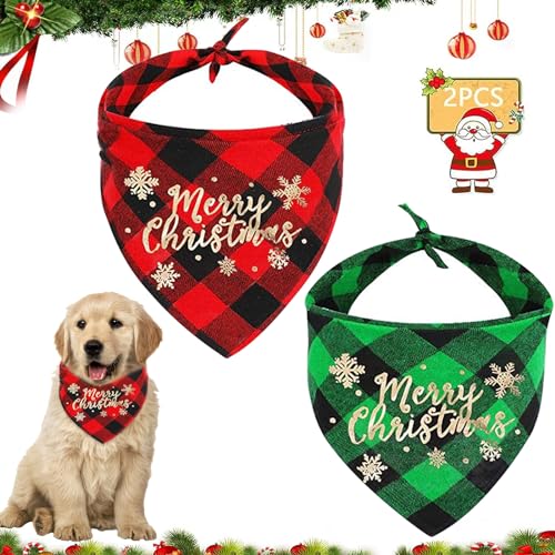 2 Stücke Weihnachtshund Bandanas, Haustier Bandana Schal, Dreieck Lätzchen, Weihnachts Haustier Kostüm Zubehör, Halstücher für Hunde und Katzen, Haustier Weihnachten Kostüm Dekoration von Seasboes