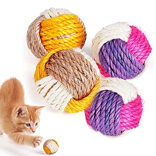 4 Stück Sisal Seilball, Katze Sisal Ball, Katzenspielzeug Bälle, Umweltfreundliche Kätzchen Bälle, Haustier Kratzball, Interaktiver Sisalball für Haustier Katzen Spielen von Seasboes