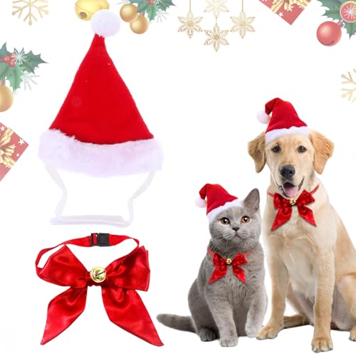 Hund Weihnachtsmütze, Weihnachtskostüm für Hunde und Katzen, Haustier Weihnachten Kostüm Zubehör, Haustier Stirnband Weihnachtsmütze für Katzen Hunde, Einstellbare Größe Haustier Hut von Seasboes