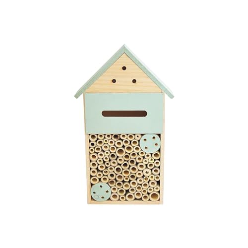 Seaside No.64 - kleines Insektenhotel aus Naturholz mit farbigem Dach - Nisthilfe für Krabbler in liebevoller Handarbeit gefertigt - zum Aufhängen am Balkon, im Garten (Grün = 18,5 x 30 x 7 cm) von Seaside No.64