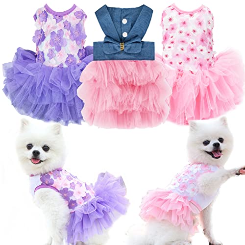 Chihuahua Kleid, Yorkie Kleider, 3 Stück Hundekleider für kleine Hunde Mädchen Sommer Welpen Kleidung Outfit (Medium) von Sebaoyu