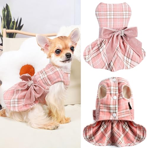 Sebaoyu Plaid Dog Sweater Dress, Winter Herbst Puppy Clothes for Small Dogs Girl, Fleece Small Dog Sweaters for Chihuahua Yorkie Teetasse, Dog Sweaters for Small Dogs Pet Cat Clothing (XXS) von Sebaoyu