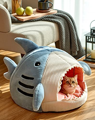 Sedefen Katzenhöhlen Katzenbett Flauschig Hundehöhle Hundebett Hundehütte Weiche Groß für Drinnen Haustierbett Haustier Hundesofa mit Kissen Blau L (50 x 50 x 36 cm) von Sedefen