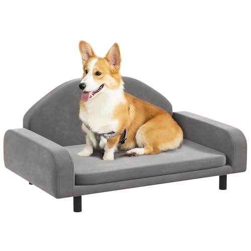 Seeye Bequemes und stilvolles erhöhtes Hundesofa für kleine und mittelgroße Hunde, weiches Kissen, abnehmbarer Bezug, Anti-Rutsch-Pads, Grau von Seeye