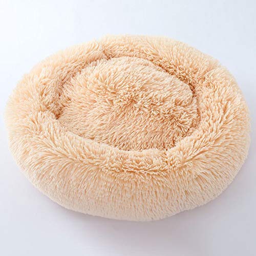 Segle Hundebett,Katzenbett,rutschfeste Unterseite,Runde Form,Weiches Donut-Haustierbett, luxuriöses Fell-Donut-Design,Verschiedene Größen,Flauschig, Weich,Hundekissen,Hundesofa-Beige-60 * 60 * 20m von Segle