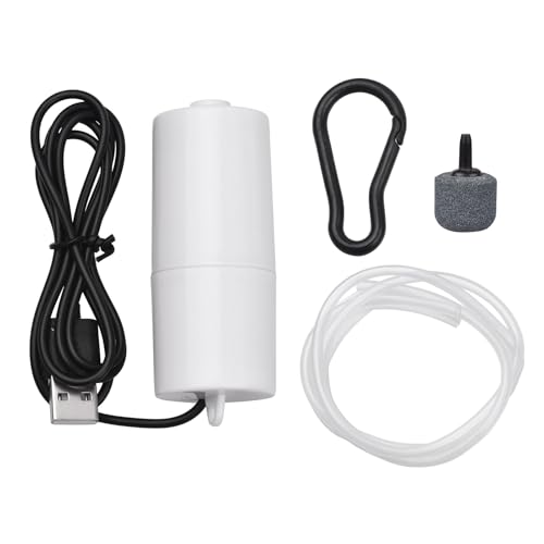 Aquarium USB -Luftpumpe kleine Sauerstoffpumpe Starke tragbare Fischtank Bubbler mit Luftsteinschlauch Hängende Schnalle für Heimaquarien Outdoor Fischerei schwarzweiß optional (Mit 1 Luftstein) von Segrehy