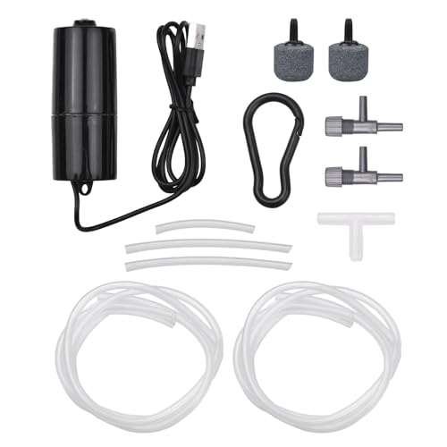 Aquarium USB -Luftpumpe kleine Sauerstoffpumpe Starke tragbare Fischtank Bubbler mit Luftsteinschlauch Hängende Schnalle für Heimaquarien Outdoor Fischerei schwarzweiß optional (Mit 2 Luftstein) von Segrehy
