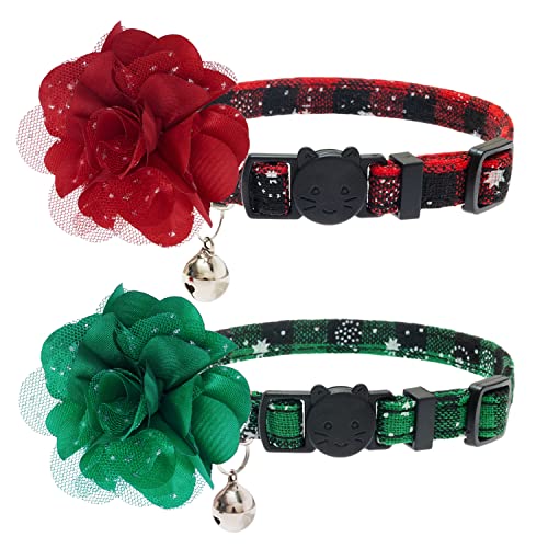 Segzwlor Katzenhalsband mit Glöckchen – mit Blumenmuster, verstellbar, für kleine und mittelgroße Katzen, Kätzchen, Welpen (grün, rot) von Segzwlor