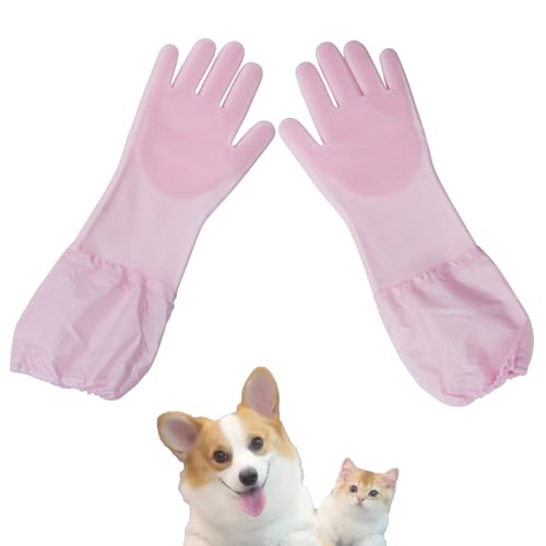 Seimneire Haustier-Pflegehandschuhe, Silikon, Geschirrspülhandschuhe, Tierhaarmassagebürste, Handschuh für Hunde, Katzen, Pferde, Kaninchen (1 Paar, Rosa) von Seimneire