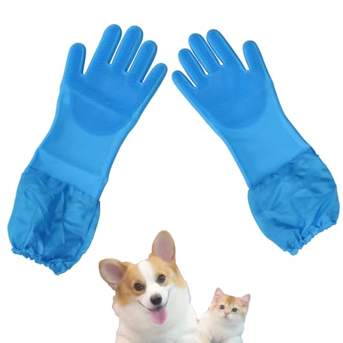 Seimneire Haustier-Pflegehandschuhe, Silikon-Geschirrhandschuhe, Tierhaarmassagebürste, Handschuh für Hunde, Katzen, Pferde, Kaninchen (1 Paar, Blau) von Seimneire