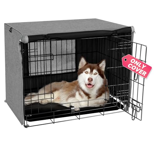 Seiyierr Abdeckung für Hundekäfig, passend für 91,4 cm große Hundekäfige, Doppeltür-Polyester-Kistenabdeckung für Drahtkäfig, Innen- und Außenbereich, Grau von Seiyierr