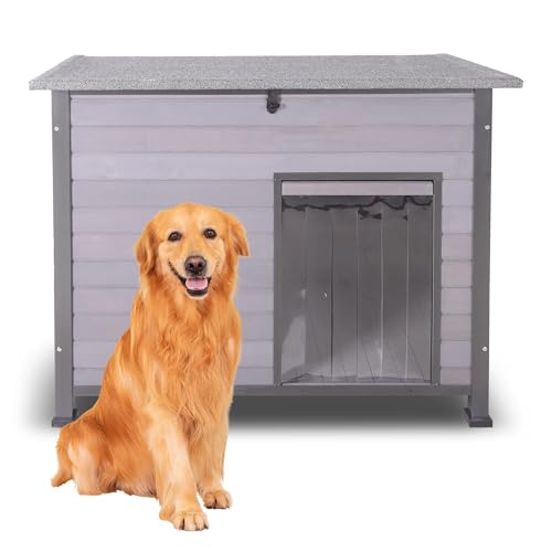 Seiyierr Hundehaus Outdoor mit Verhindern Kauen Eisenrahmen Katzenhäuser Abnehmbarer Boden und 0ffenes Dach für Hunde Katzen Kaninchen Tiere(Grau) von Seiyierr