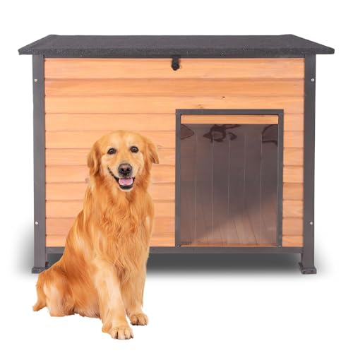 Seiyierr Hundehaus Outdoor mit Verhindern Kauen Eisenrahmen Katzenhäuser Abnehmbarer Boden und 0ffenes Dach für Hunde Katzen Kaninchen Tiere (Gelb) von Seiyierr