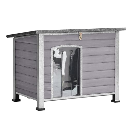 Seiyierr Hundehütte mit isoliertem Futter, Outdoor Indoor wetterfeste Hundehütte, geeignet für kleine & mittlere & große Hunde mit einzigartigem Rundum-Eisenrahmen (Grau) von Seiyierr