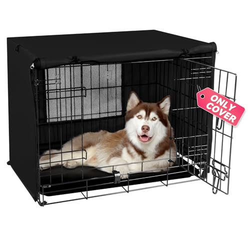 Seiyierr Hundekäfig-Abdeckung für 106,7 cm großen Drahtkäfig, Hundehüttenabdeckung mit Doppeltür, leichtes 600D-Polyester, winddicht, maschinenwaschbar und trocknergeeignet, Schwarz von Seiyierr